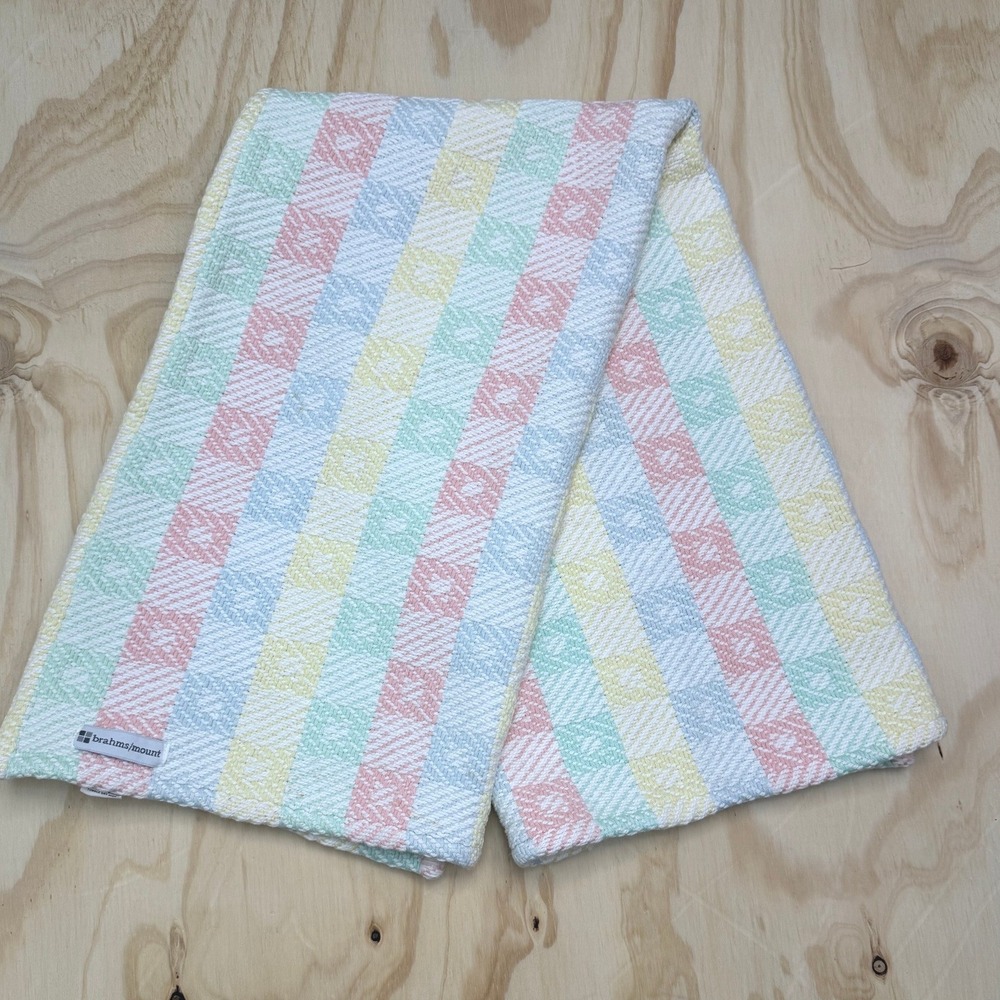 Brahms Mount Cotton Baby Blanket Pastel Woven Block Pink Blue Yellow 33x39